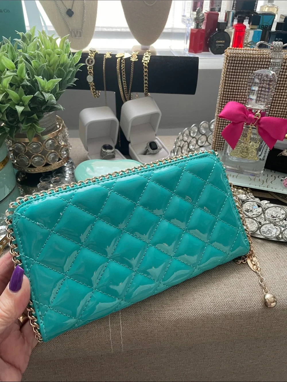 ✨Tiffany Blue Patent Leather Quilted Zip Wallet✨NEW